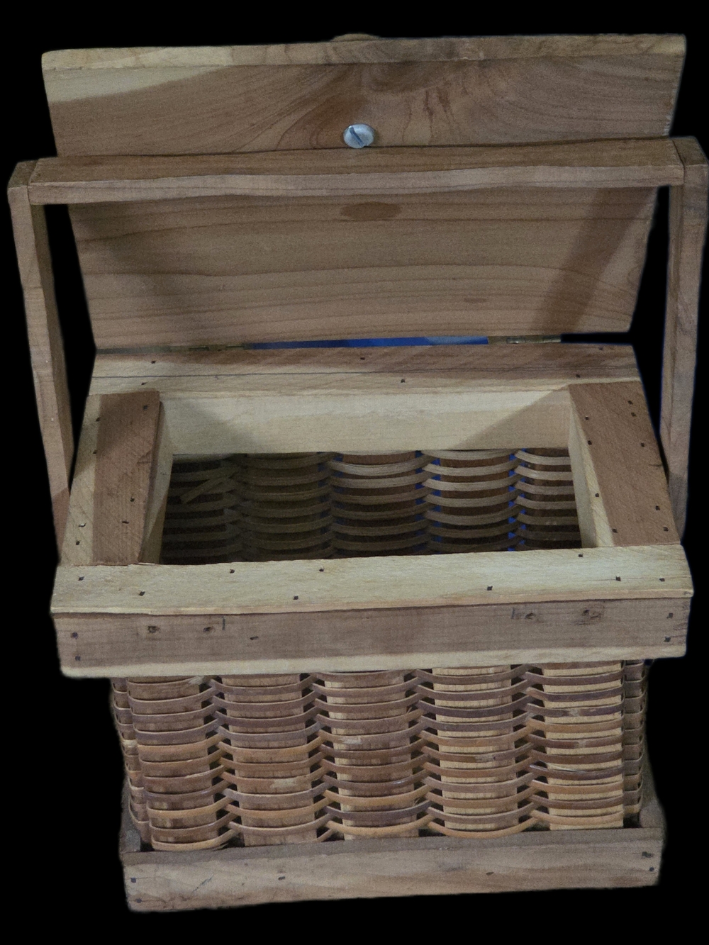 Wooden Woven Basket Box with Lift-Up Lid - Natural Wood